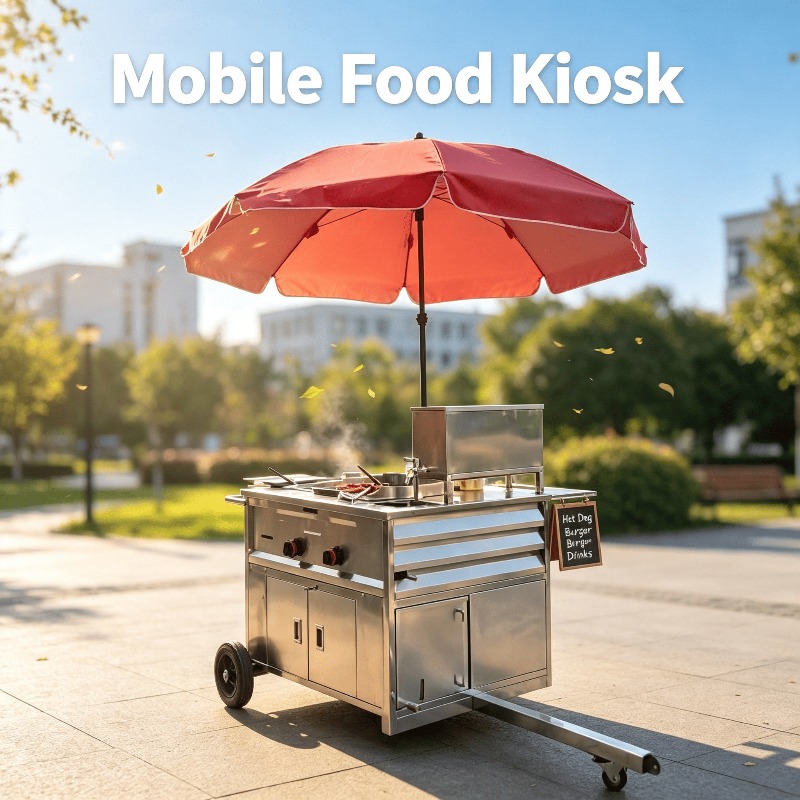 Hot Dog Vending Cart - Anhängbarer Edelstahl-Hotdog-Wagen, mobiler Imbisswagen für Straßenverkauf,