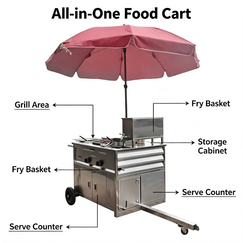 Tragbarer Edelstahl-Imbisswage – Hot Dog Vending Cart Bewertung und Preis